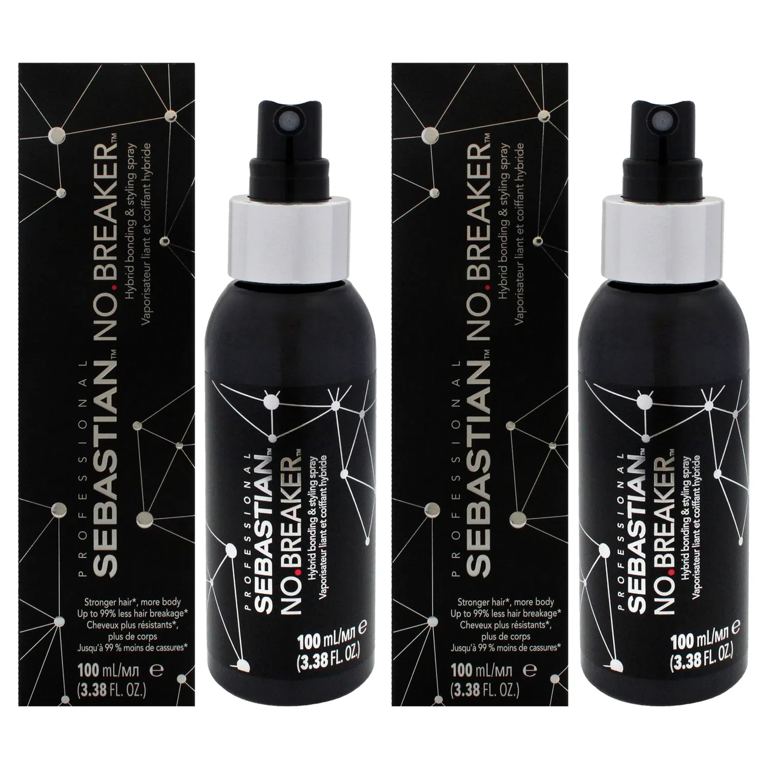 Спрей для восстановления волос No Breaker Leave-In Bonding Spray от Sebastian для мужчин и женщин - 3,3 унции (98 мл) - упаковка из 2 штук, Clear