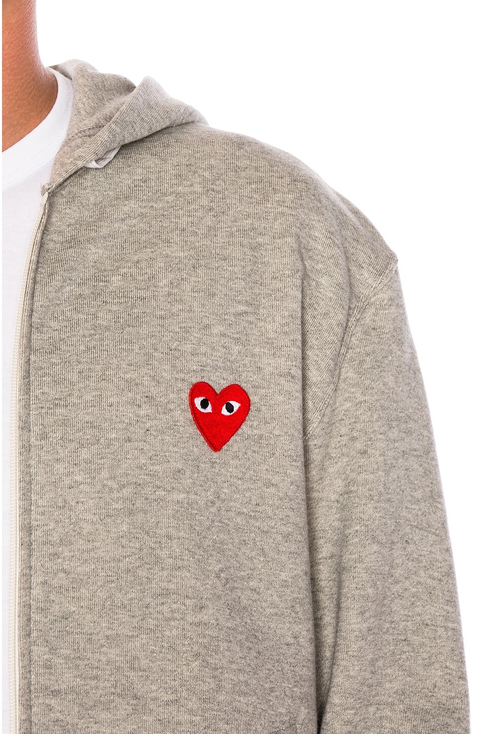 Хлопковая худи на молнии с красной эмблемой Comme Des Garcons Play, серый — фото 3