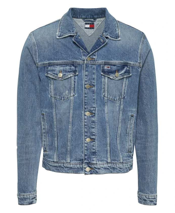 

Джинсовая куртка-тракер, синяя, потертая, в стиле ретро. Tommy Jeans, синий