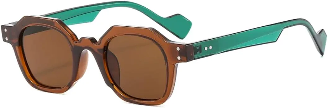 

Винтажные солнцезащитные очки квадратной формы для женщин, модные шестиугольные очки для мужчин с заклепками, защита от УФ-излучения UV400 UATXTAU, Tea Green