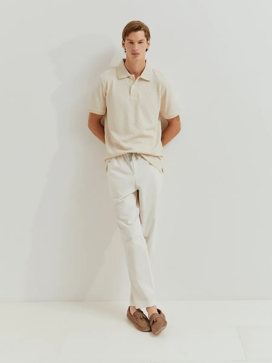 

Мужская рубашка-поло из структурированного трикотажа обычного кроя Lion of Porches, бежевый