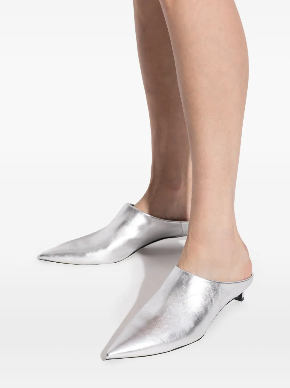 Мюли с заостренным носком и эффектом металлик JIL SANDER, серебряный — фото 4
