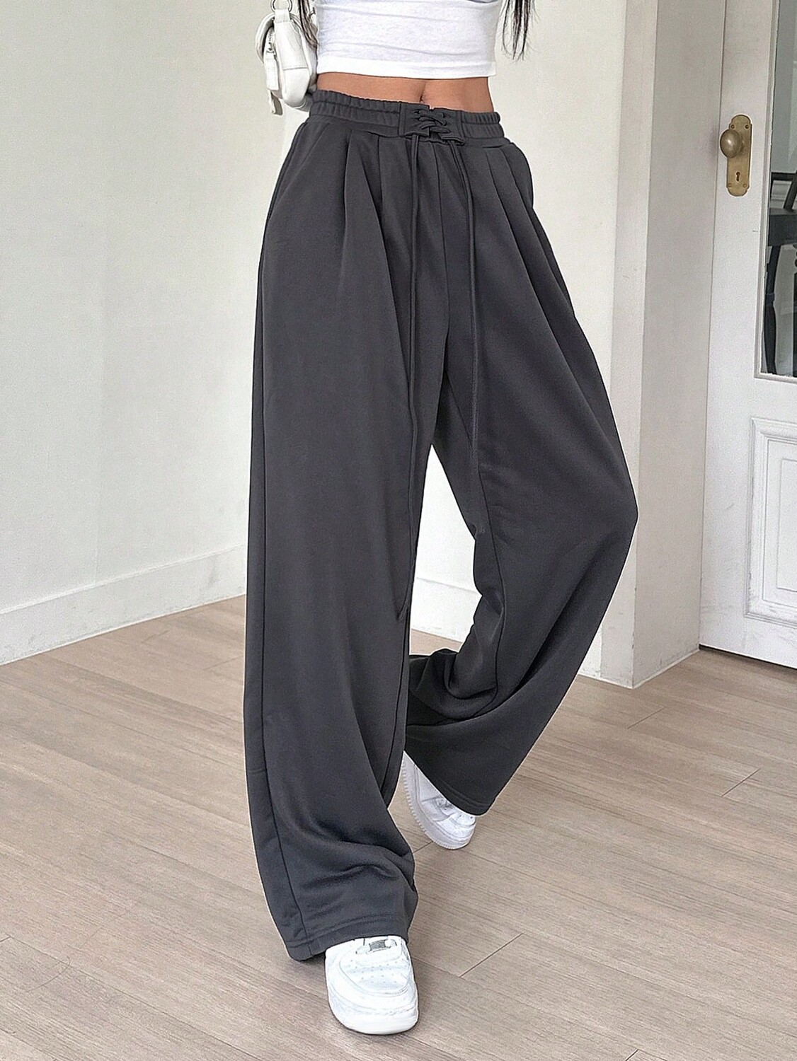 

Широкие брюки DAZY, однотонные, с кулиской на талии, темно-серый