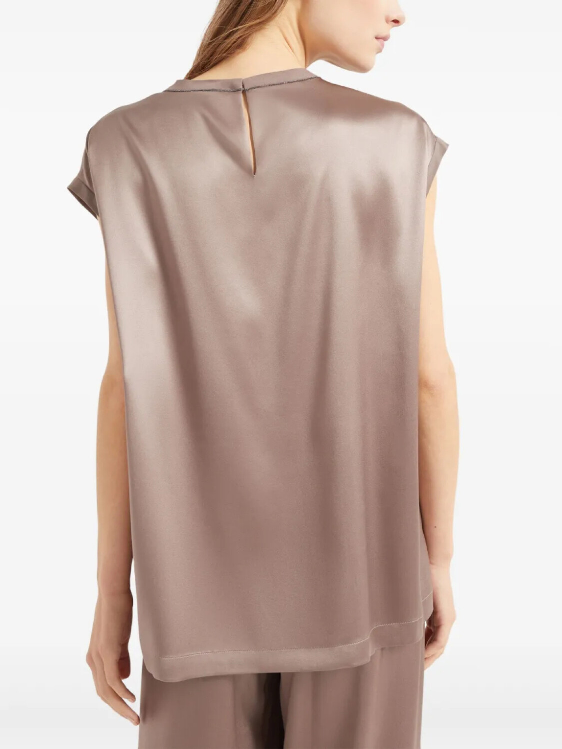 Brunello Cucinelli футболка с декором Monili, нейтральный цвет — фото 4