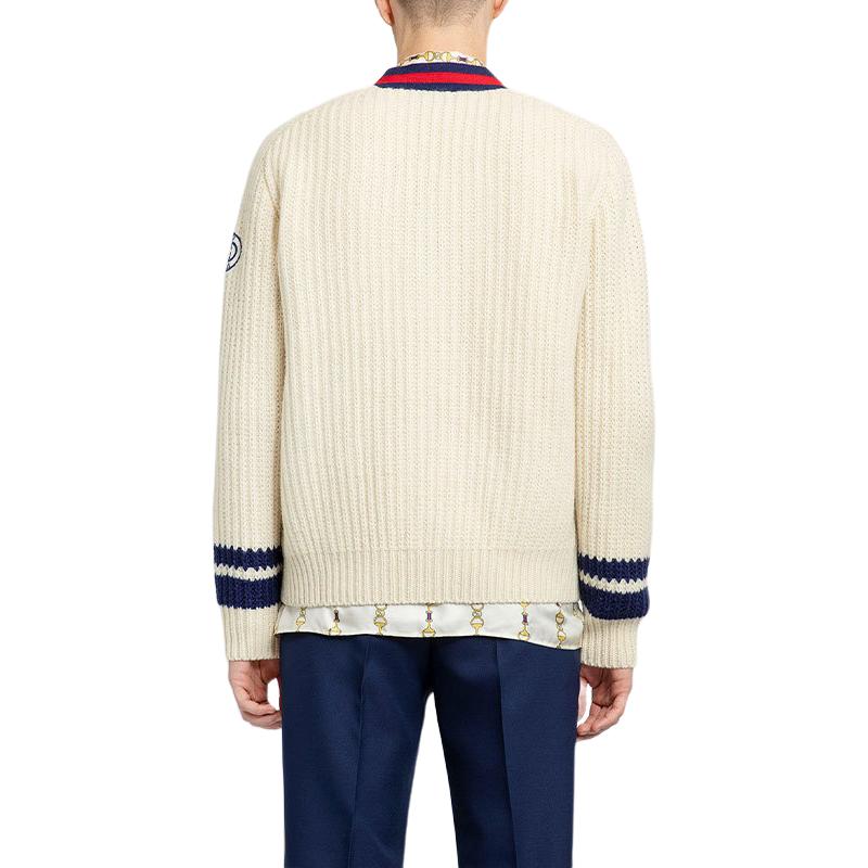 Кардиган с v-образным вырезом и ажурным узором GUCCI, экрю — фото 4