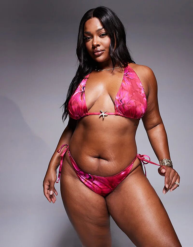 

Плавки бикини Curve Rio с цветочным принтом и завязками по бокам ASOS DESIGN розового цвета Asos Curve