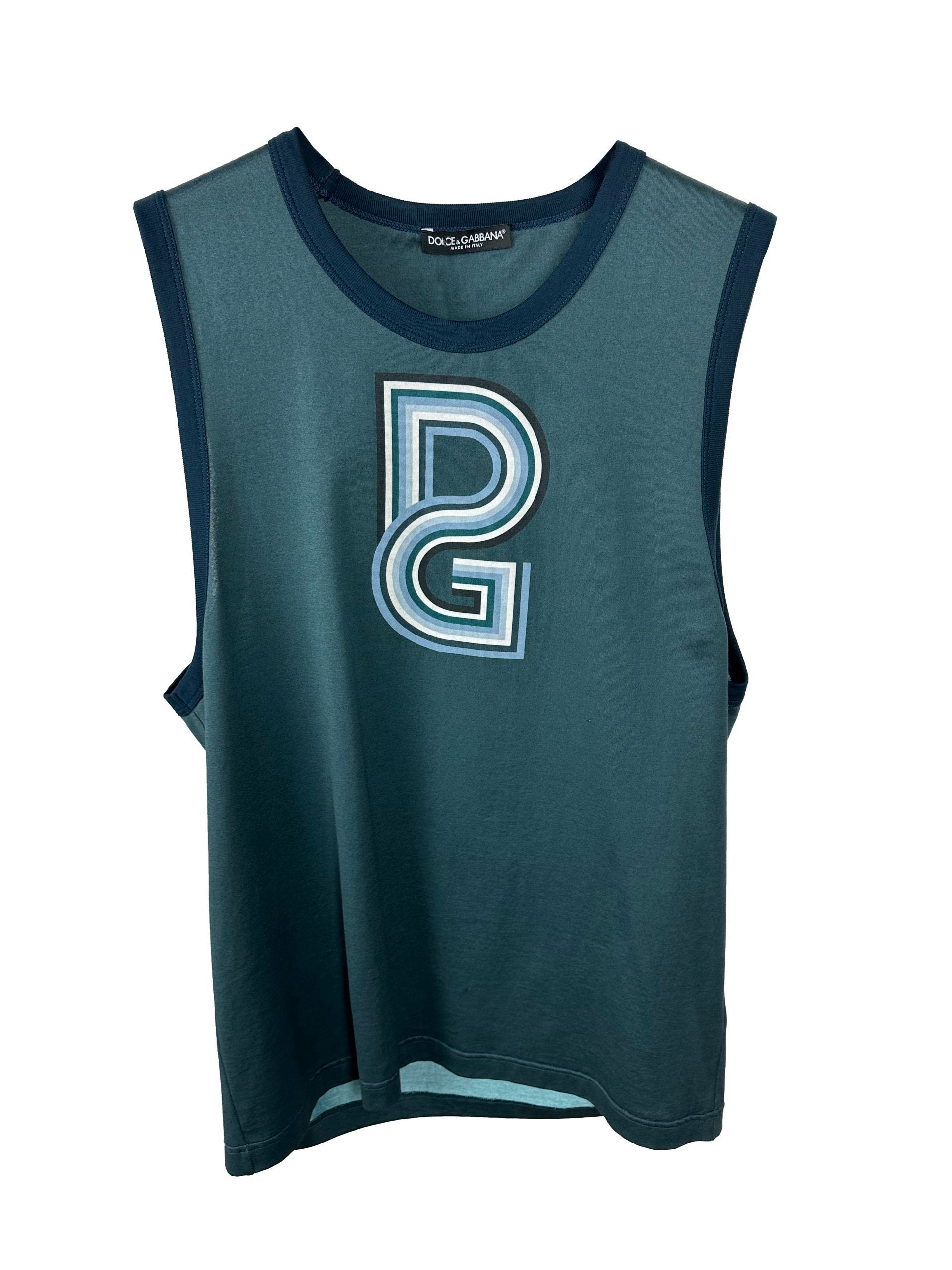 

Хлопковая майка цвета «Petrol Blue» с логотипом спереди Dolce & Gabbana, синий
