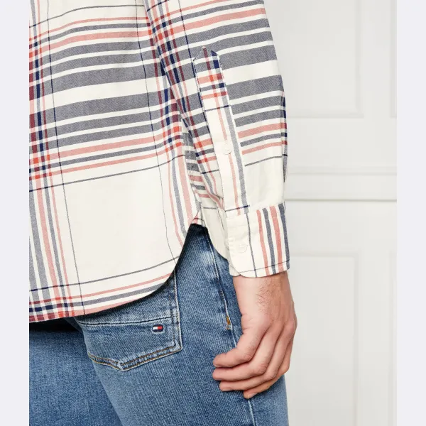 Оксфордская рубашка стандартного кроя в клетку Tommy Hilfiger, бежевый — фото 4