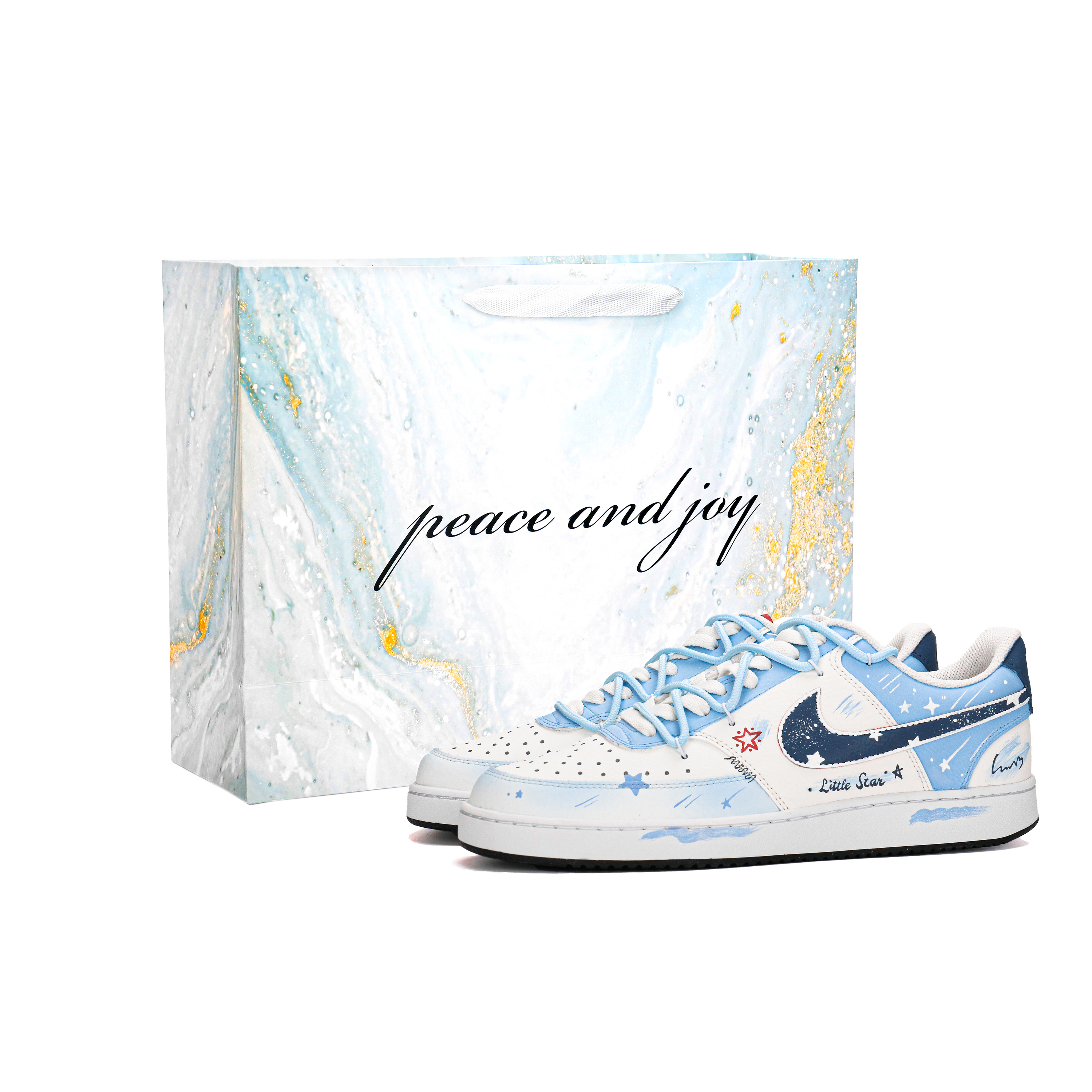 

Nike Кроссовки для скейтборда Court Vision 1 Starry Sea Odyssey, износостойкие, низкие, мужские, цвет белый, синий