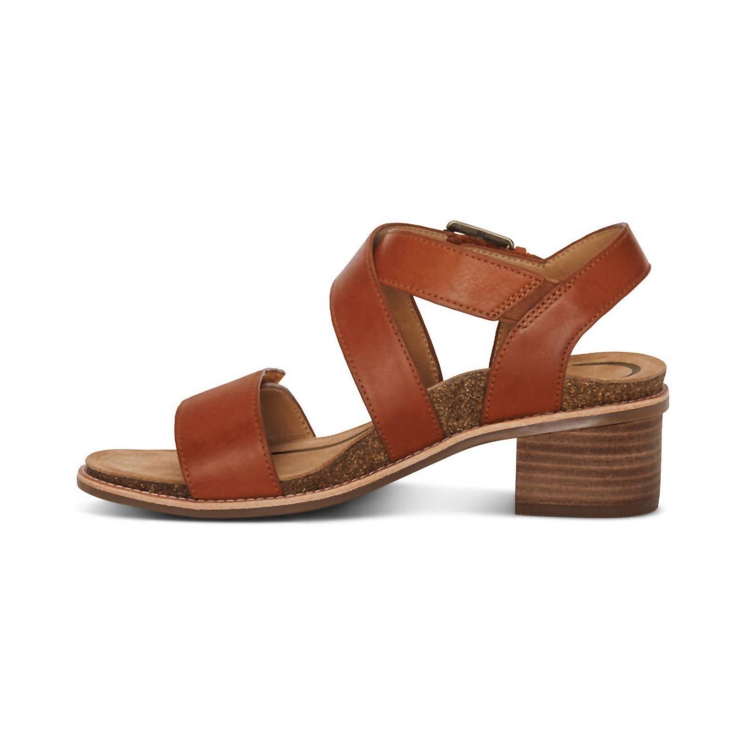 Women's Kristin Adjustable Cross Strap Low Heel Sandals In Cognac Aetrex, Cognac — фото 3