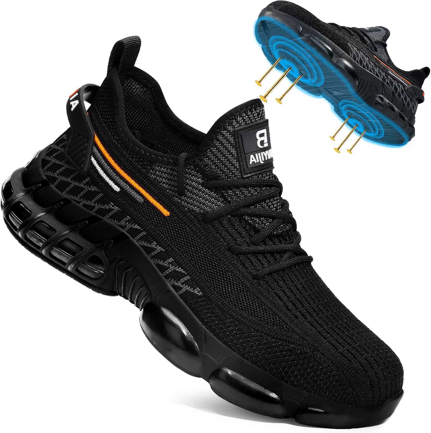 

Мужская обувь с стальным носком Легкие туфли для строительства и промышленности Кроссовки с защитным носком Безопасная и удобная обувь для мужчин и женщин Baiyijia, черный