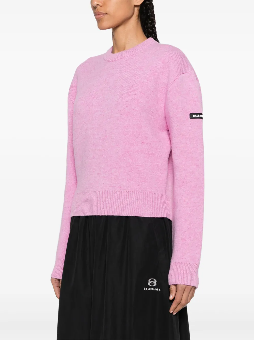 Меланжевый джемпер с нашивкой-логотипом BALENCIAGA, розовый — фото 3