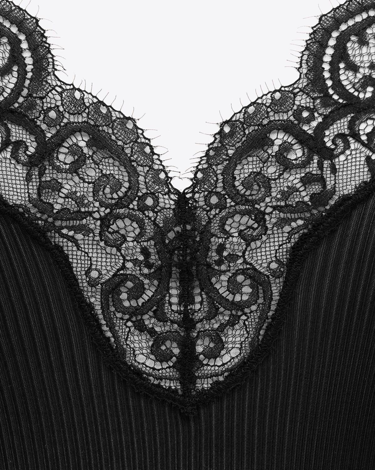 Топ на бретелях с шнуровкой из рубчатого шелкового трикотажа Saint Laurent, черный — фото 3