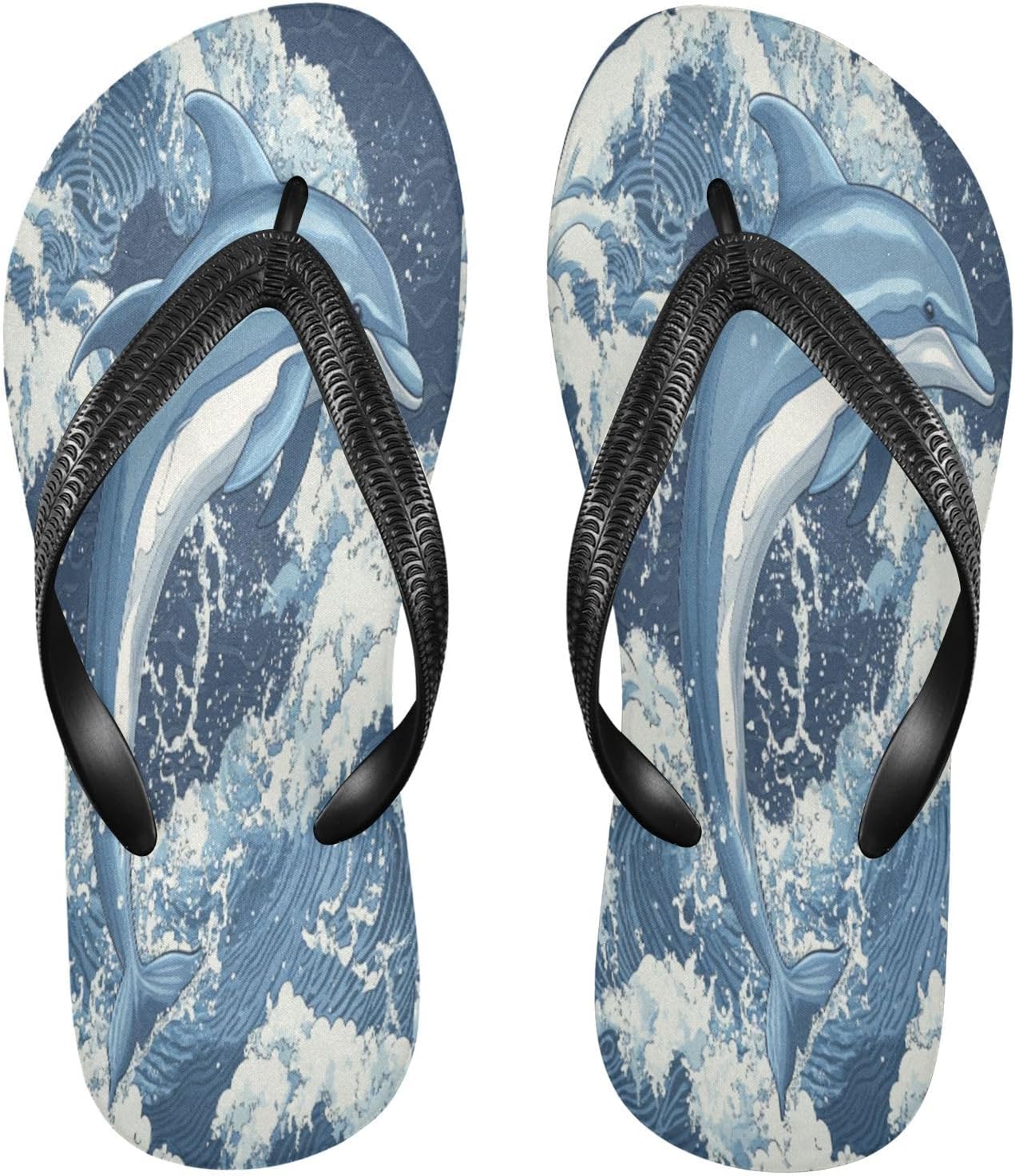 

Сланцы с дельфином и океанской волной, синие пляжные шлепанцы для душа, резиновые нескользящие летние тапочки для женщин и мужчин Sinestour