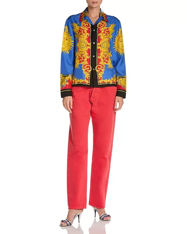 Шелковая саржевая рубашка «Солнце» Versace, Blue/Gold — фото 3