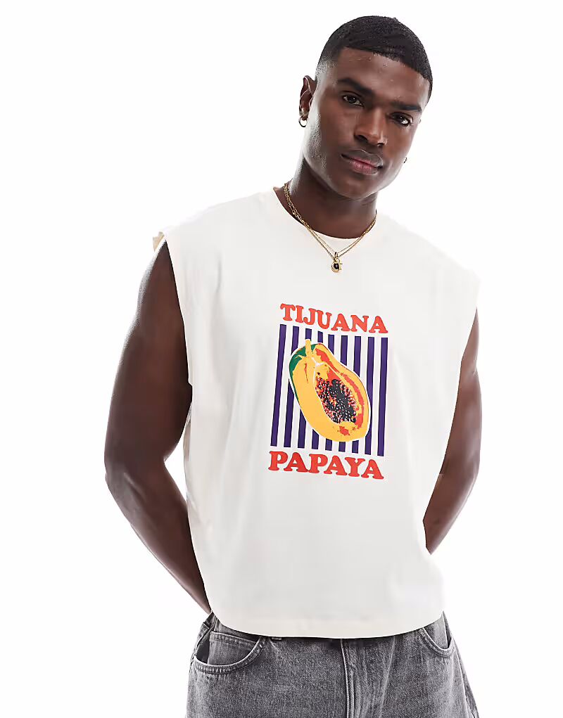 

Свободная майка ASOS DESIGN кремового цвета с изображением фруктов