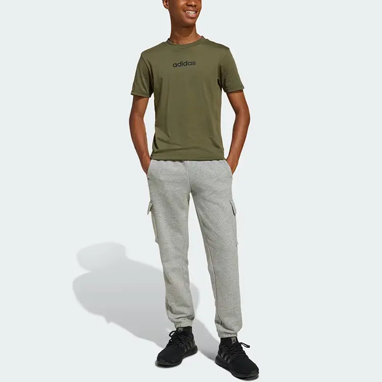 Adidas Вязаные спортивные штаны для подростков ESSENTIALS, средне-серый, смешанный цвет/черный — фото 3