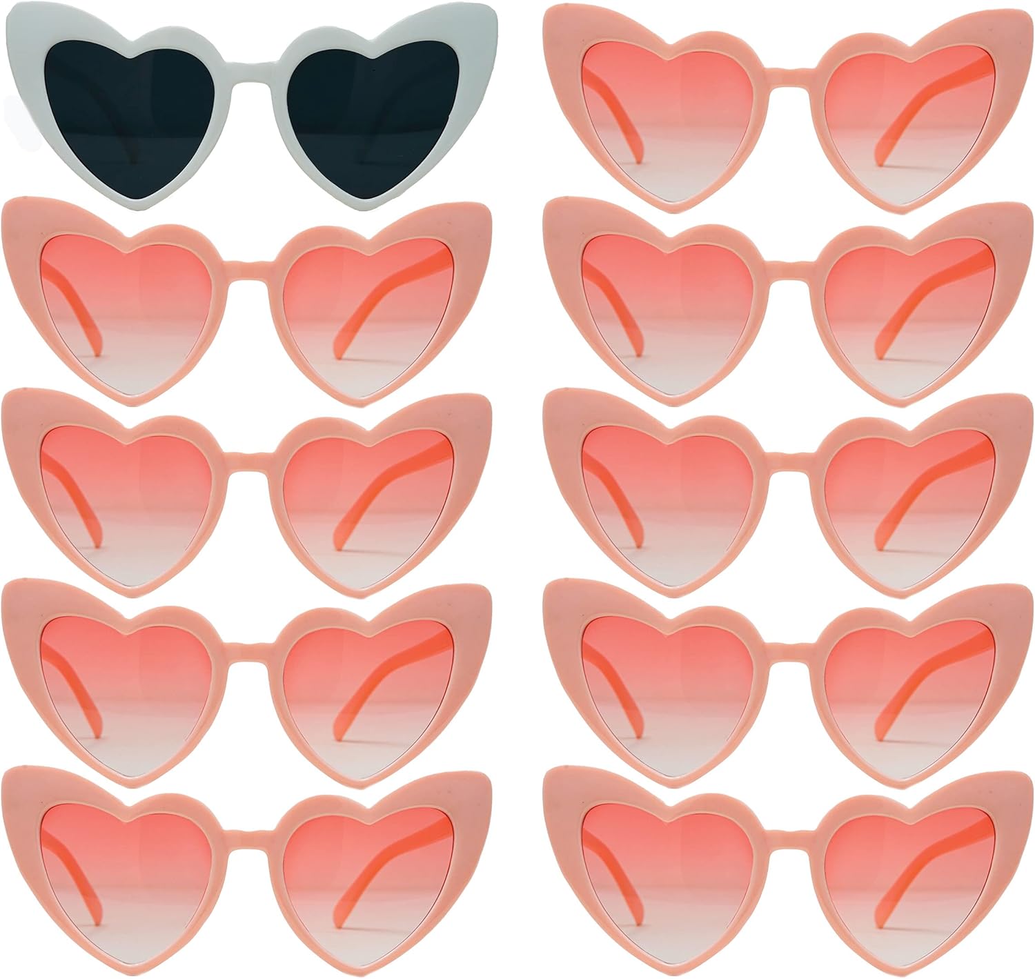 

Стильные солнцезащитные очки Funky Junque для женщин в форме сердца, модные очки для девичника, винтажные ретро-очки, очки для невесты, 10 Pack - 1 White & 9 Peach/Peach Lenses
