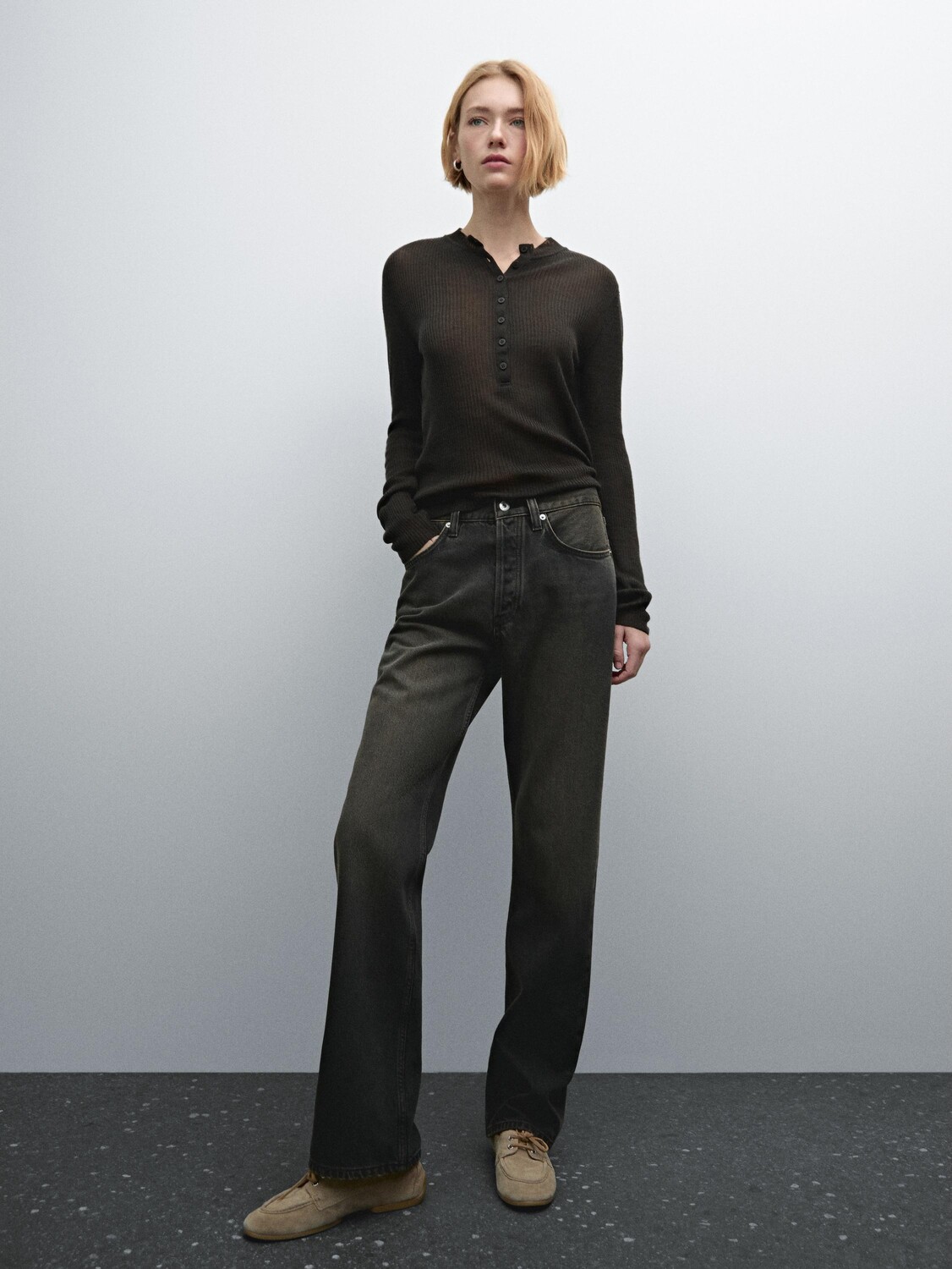 

Джинсы прямого кроя из хлопковой смеси с высокой талией Massimo Dutti, серый