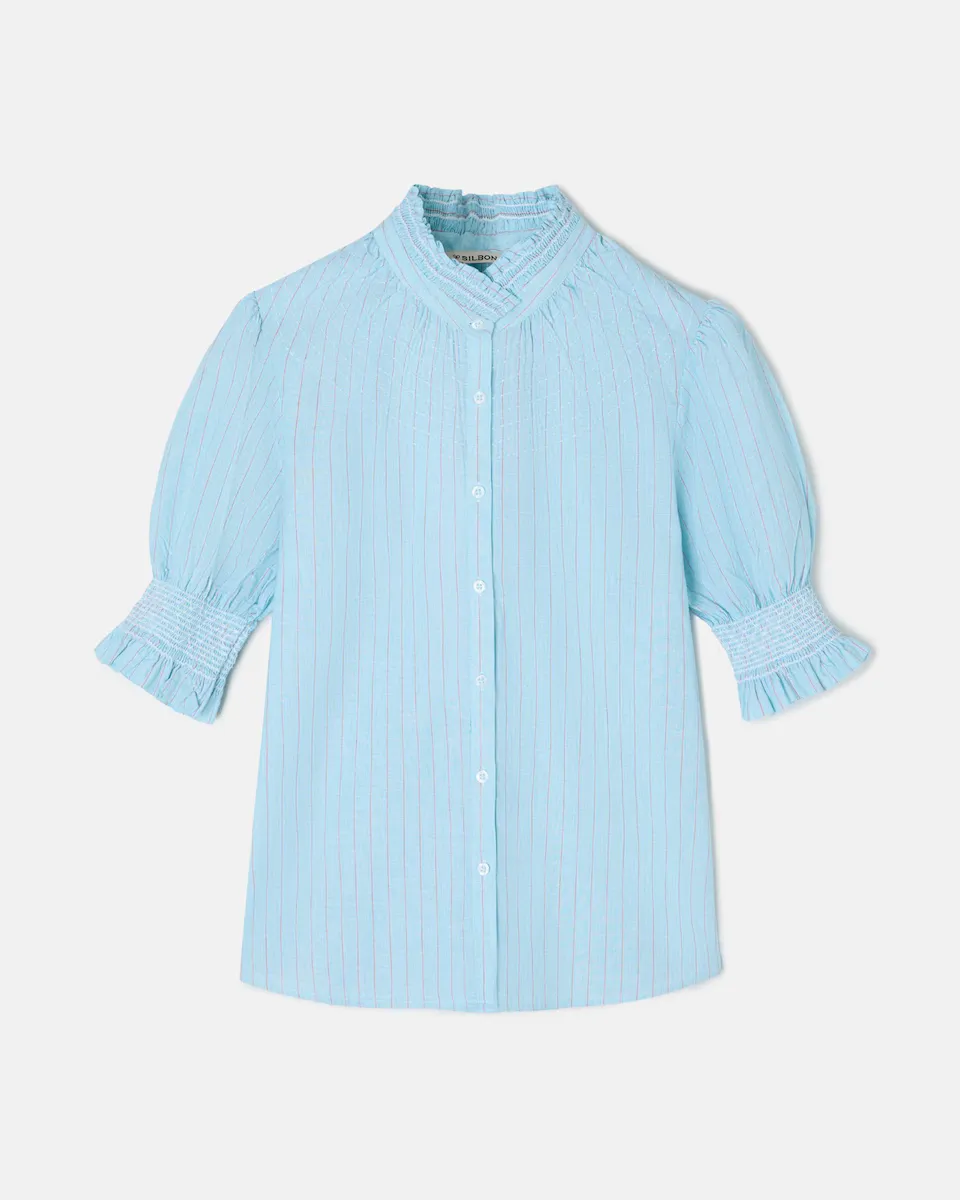 

Женская льняная рубашка в полоску зеленого цвета с оранжевым налетом Silbon, зеленый