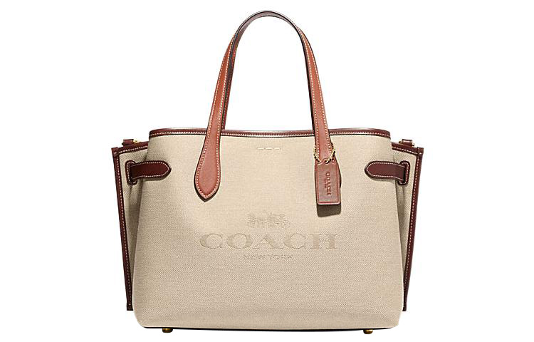 

COACH Сумка-туба из ткани с коровьей кожей, через плечо, женская, бежевая