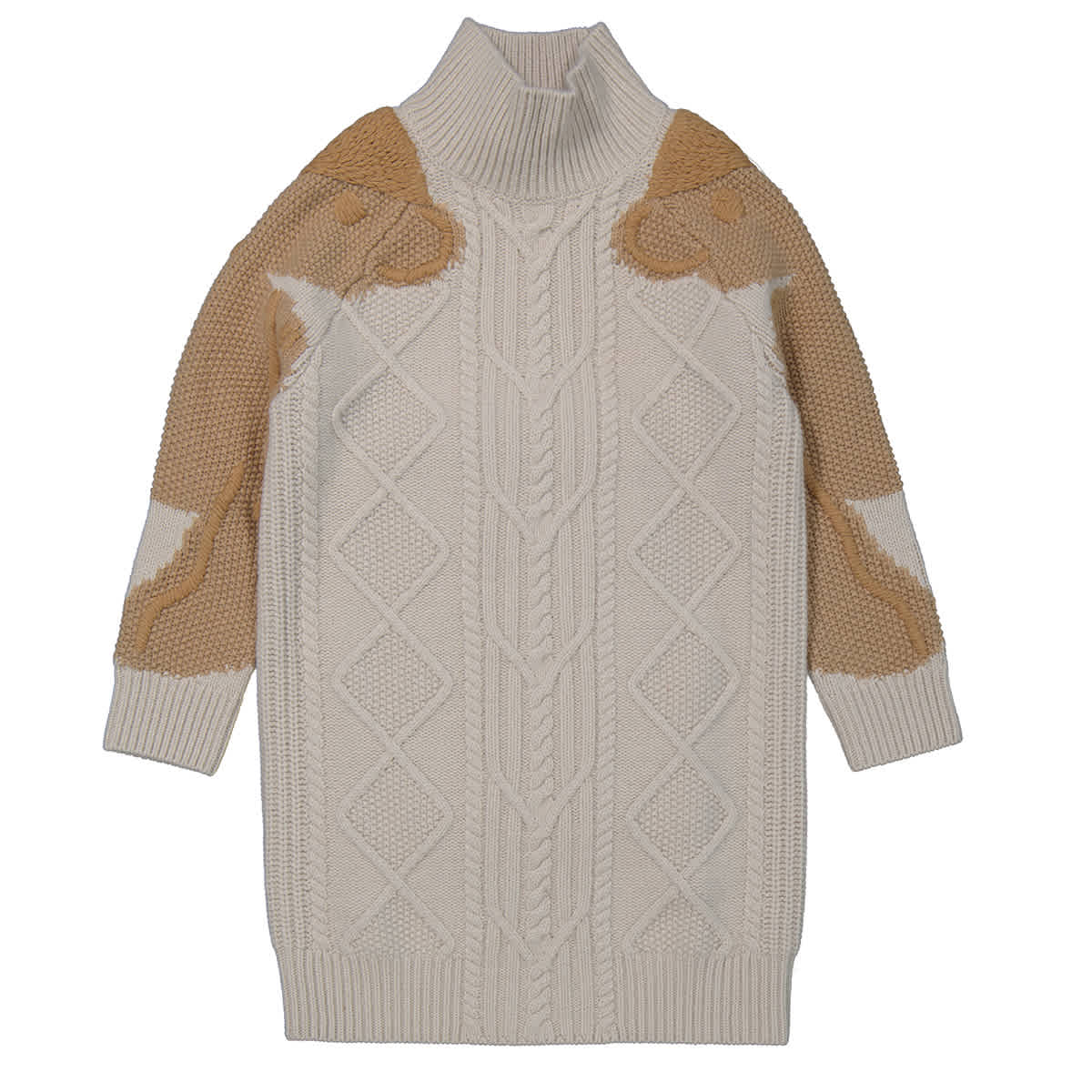 

Burberry Girls Thomas Bear Вязаное платье с высоким горлом, бежевый