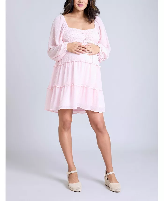 

Платье мини для беременных с длинными рукавами и завязкой спереди, многоуровневое - Motherhood Motherhood Maternity, фиолетовый