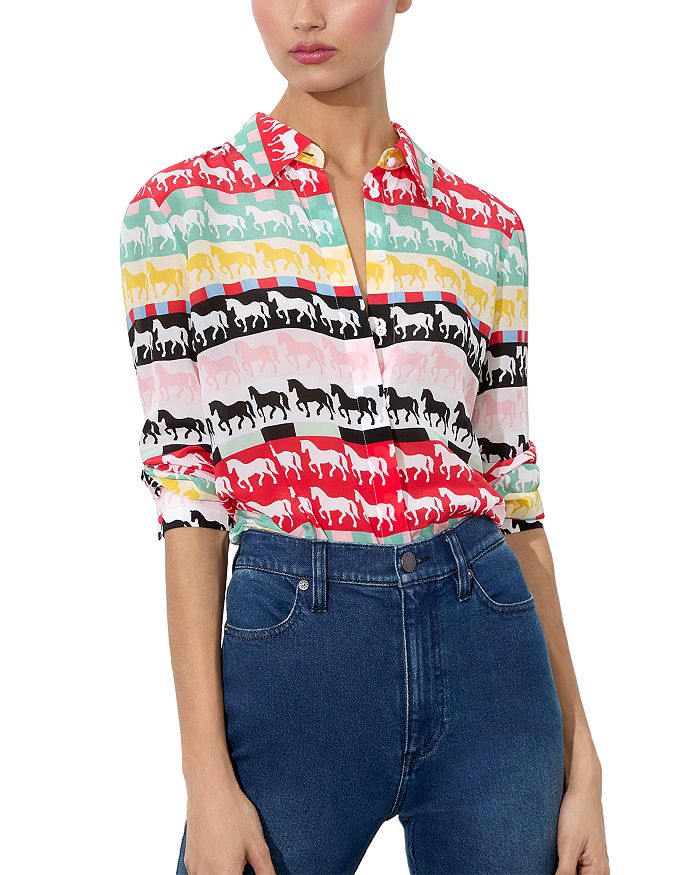 

Шелковый топ с застежкой Willa Alice and Olivia, белый