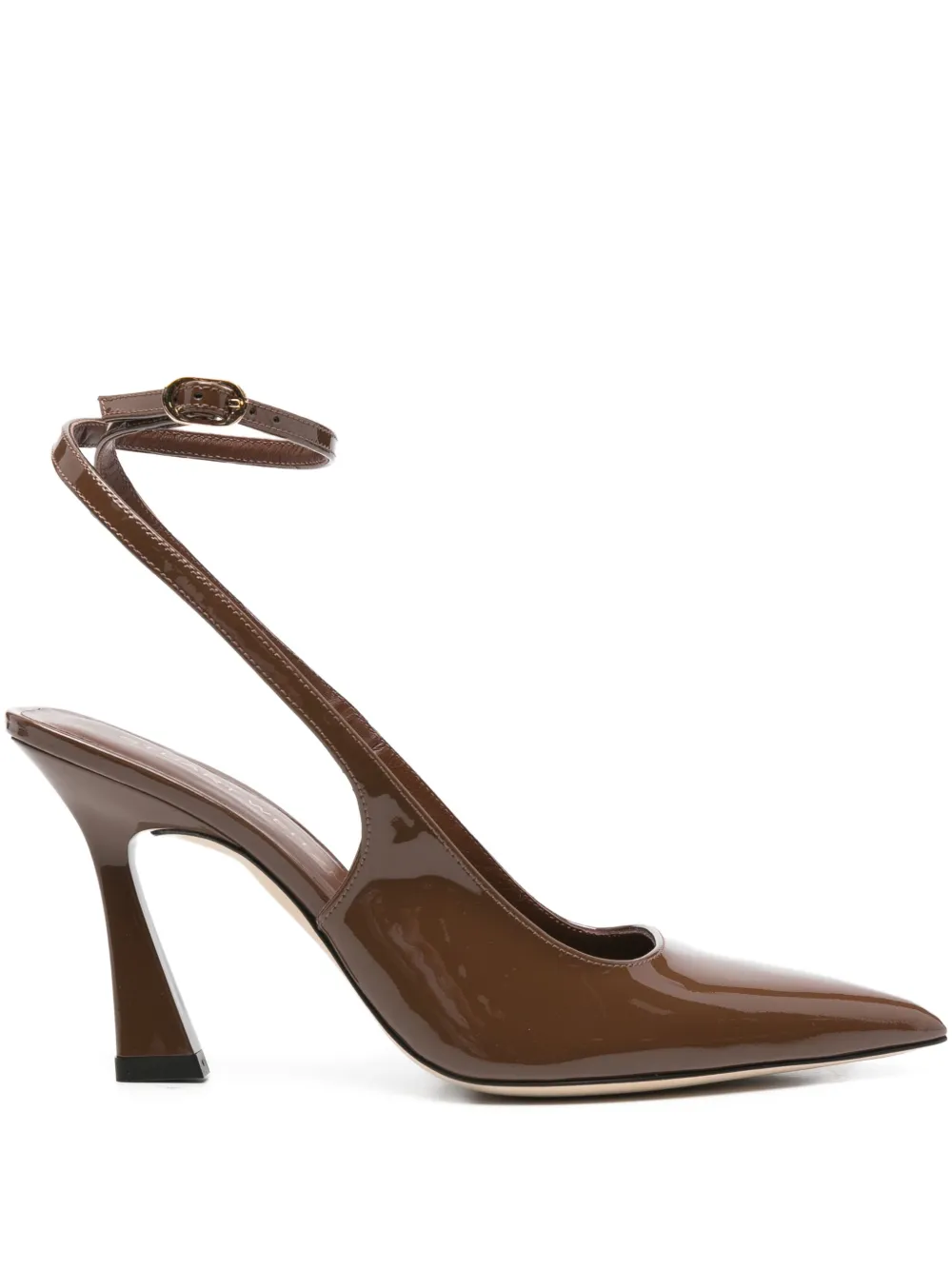 Туфли-лодочки из лакированной кожи с ремешком на щиколотке Stuart Weitzman, коричневый