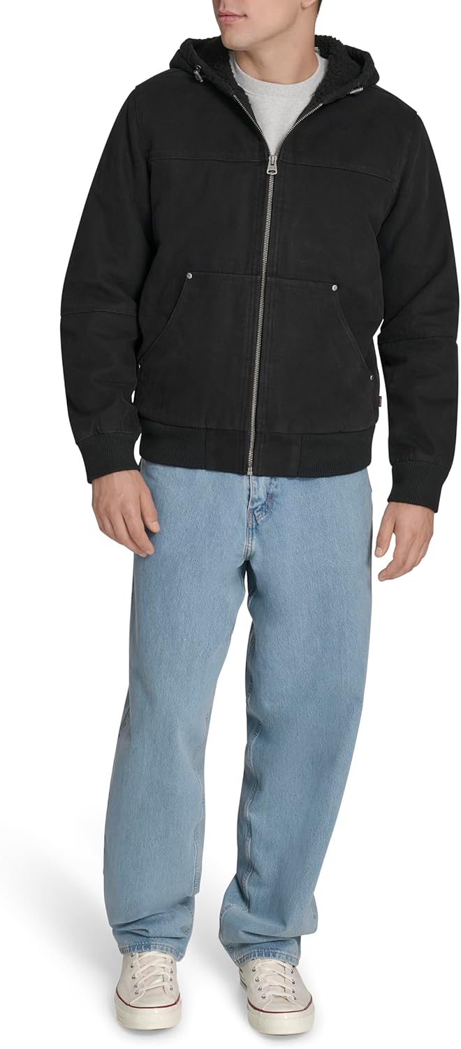 Мужская рабочая куртка-бомбер Levi's из хлопчатобумажной ткани с капюшоном (стандартные размеры, большие и высокие), Black — фото 3