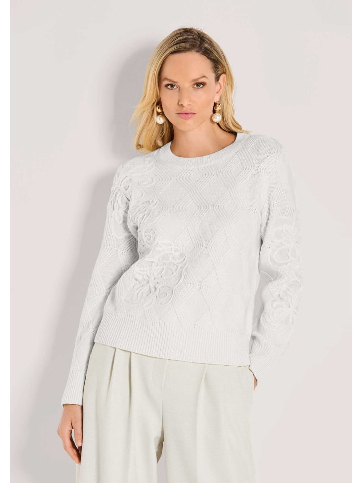 

MADELEINE Шерстяной свитер с круглым вырезом и вышивкой в виде шнура, кремового цвета