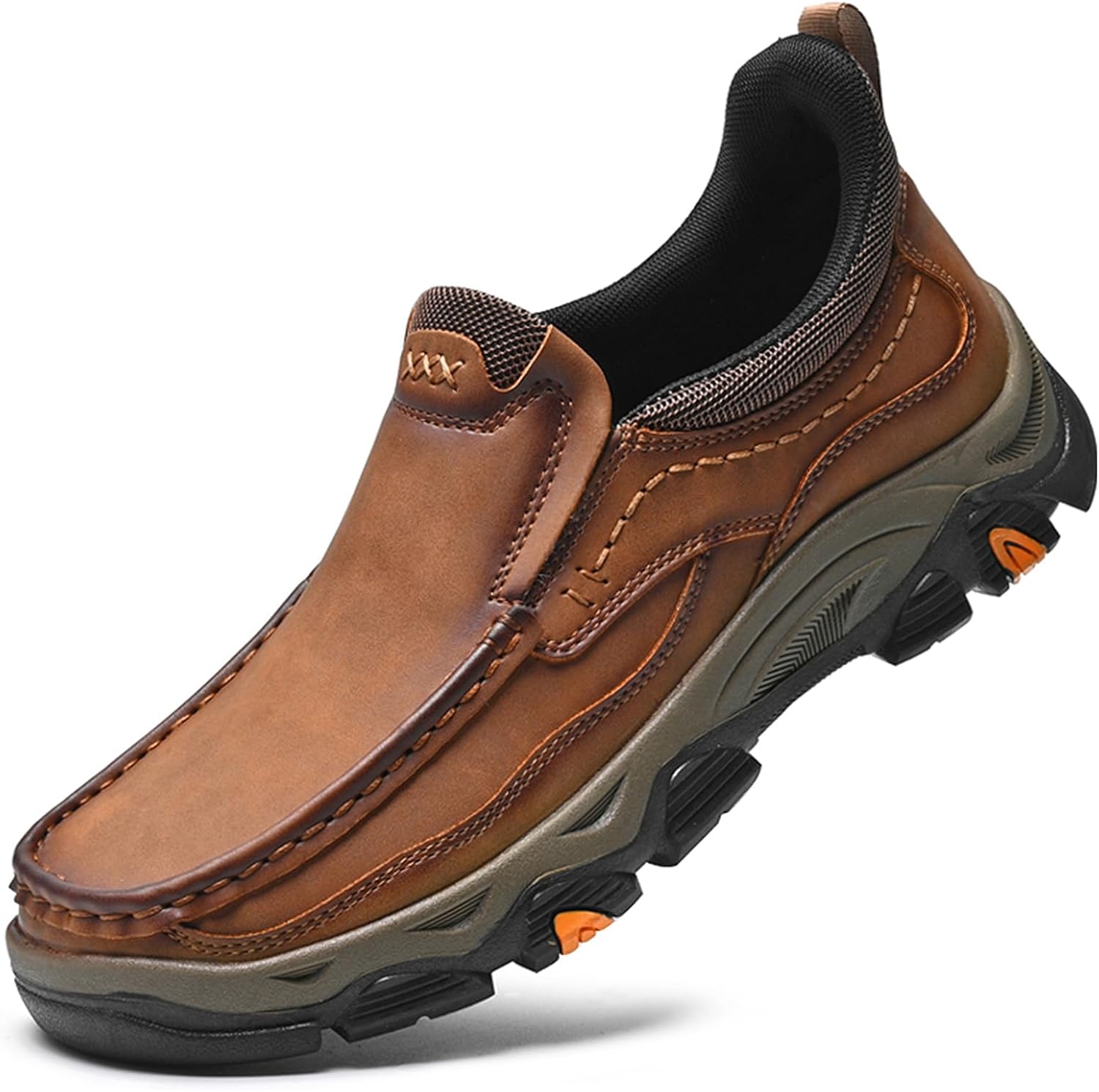 

Мужские кожаные слипоны без шнурков, удобные повседневные туфли с противоскользящей подошвой для работы, офиса, вождения и повседневной носки Qijozxn, светло-коричневый