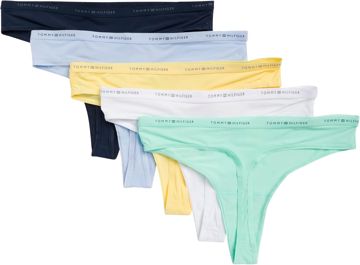 Женские стринги Tommy Hilfiger с микро-логотипом и поясом, 5 шт., Beach Glass/Sweet Blue/Bright White/Sunshine/Sky Captain — фото 4