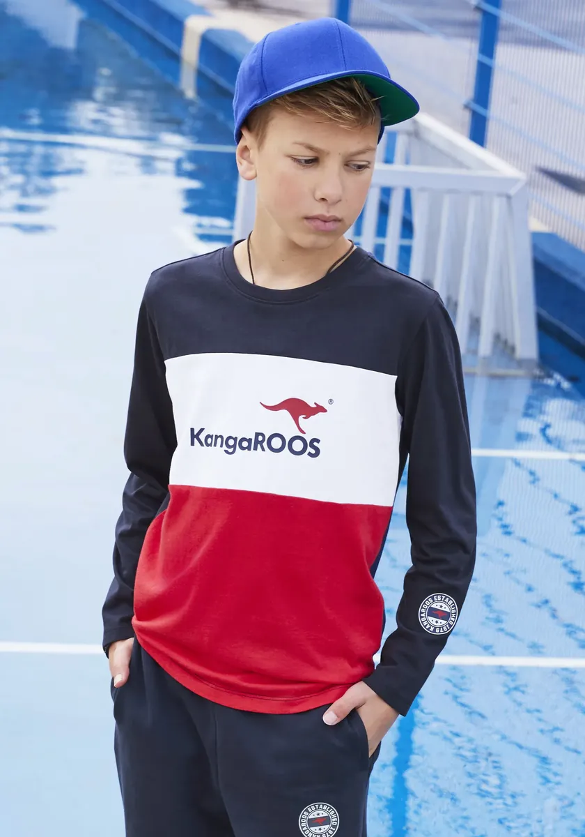

Рубашка KangaROOS с длинными рукавами "Colorblocking" в дизайне с цветными блоками, красный