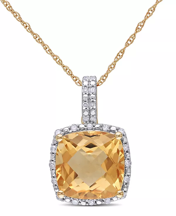 

Ожерелье Halo 17 дюймов из 10-каратного желтого золота с цитрином огранки «кушон» (4 карата) и бриллиантом (1/10 карата) Macy'S, citrine