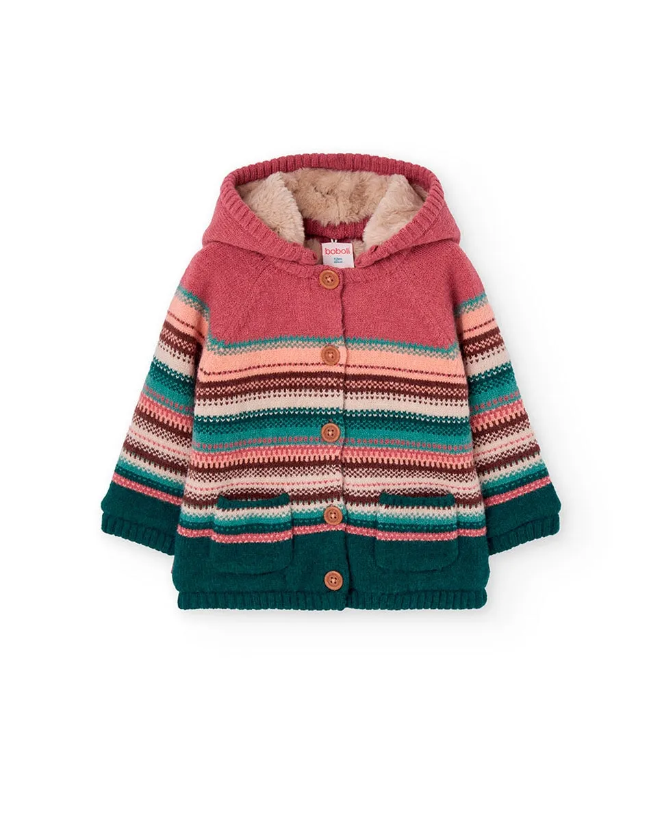 

Вязаная детская куртка с капюшоном и полосатым принтом Boboli, мультиколор
