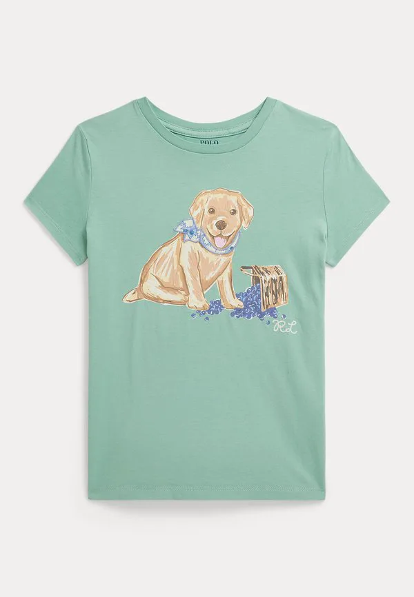 Футболка из хлопкового трикотажа с принтом собаки, 714y. Polo Ralph Lauren, Light Green