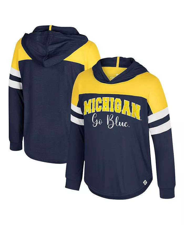 

Футболка с капюшоном и длинным рукавом Big Girls Navy Michigan Wolverines Reflection Colosseum