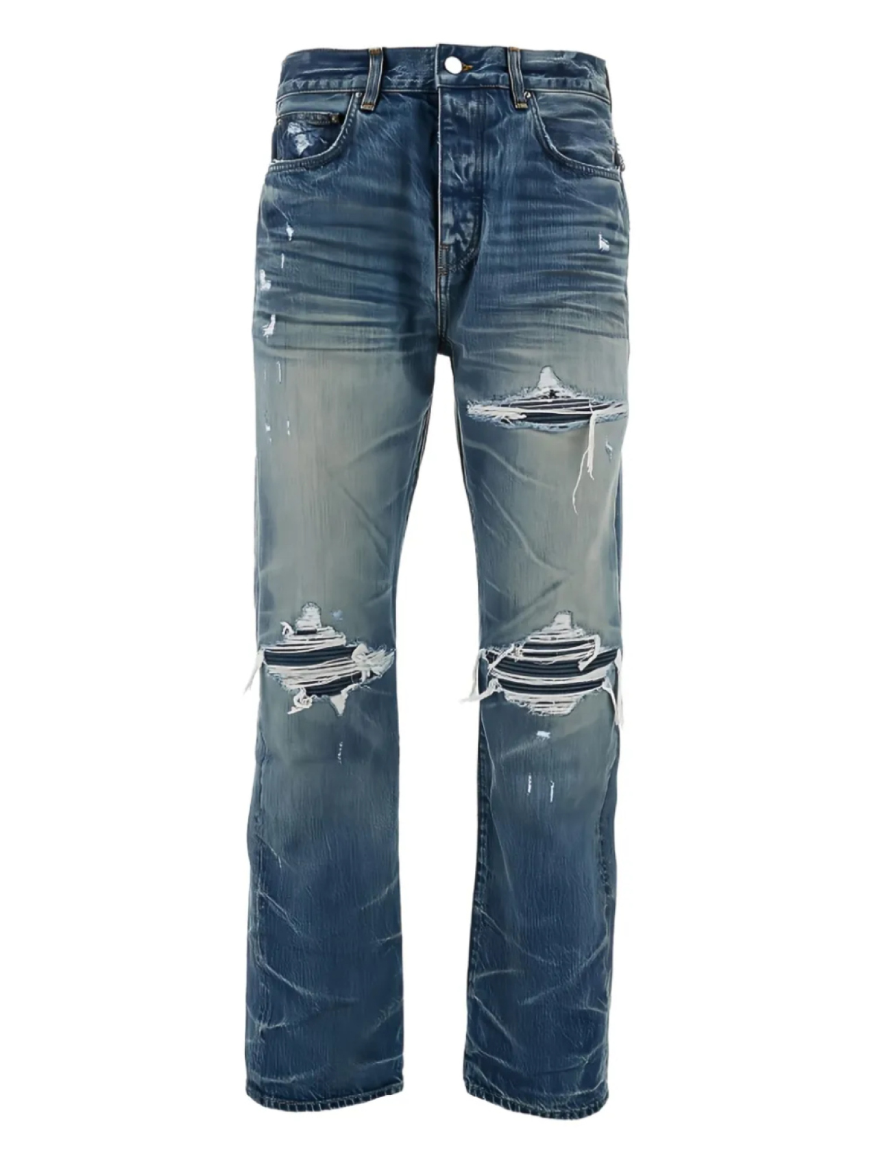 

Джинсы AMIRI с потертостями и пятью карманами, синий