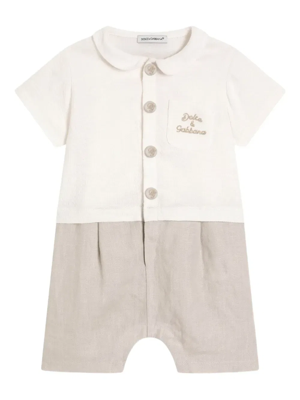 Ромпер с вышитым логотипом Dolce & Gabbana Kids, бежевый