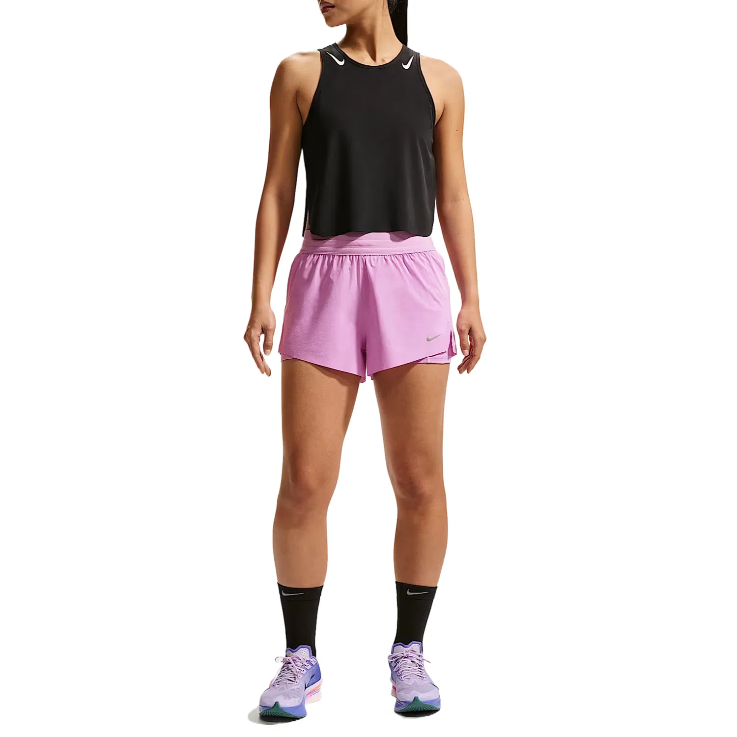 Шорты для бега женские Light Pink/Totem Black Purple Moderate Nike