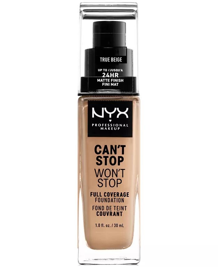 

Can't Stop Won't Stop Full Coverage Foundation, 1 унция Nyx Professional Makeup, цвет 08 True Beige (nude beige/yellow undertone)