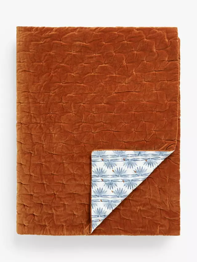 

Покрывало John Lewis Nyra Cotton Velvet Quilted, цвет rust/blue