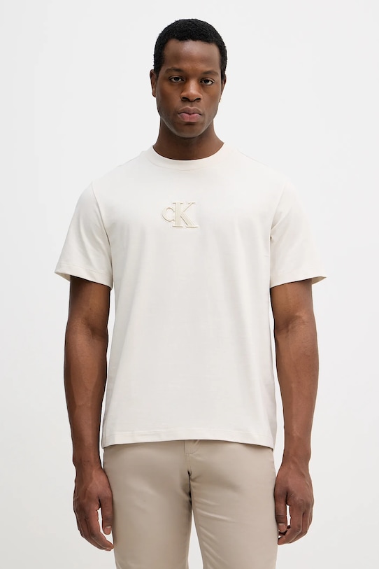 

Хлопковая футболка Calvin Klein Jeans, бежевый