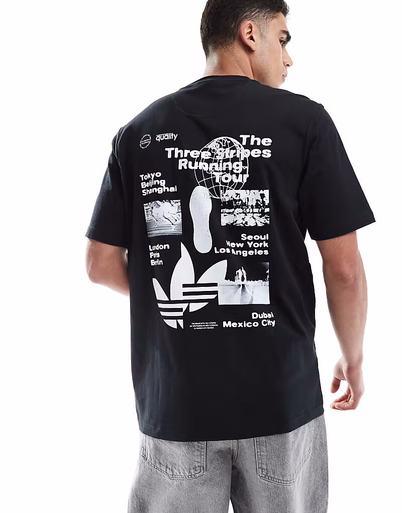

Футболка с графическим принтом Adidas Originals running tour черного цвета