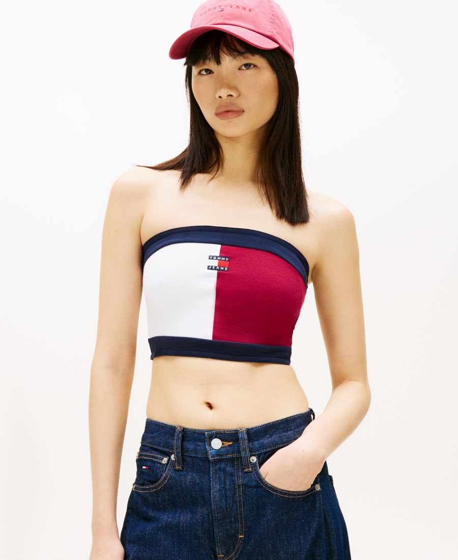 

Женский топ-бандо с флагом и значком Tommy Jeans, Lavish Cerise Multi