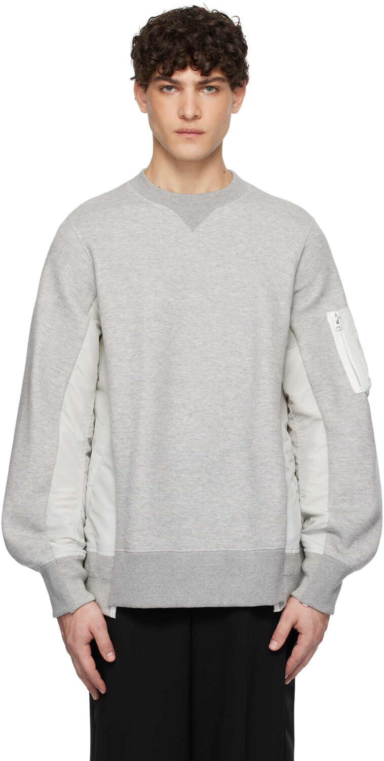 

Толстовка-пуловер из серого спонжа и нейлонового твила sacai, L/GrayxL/Gray