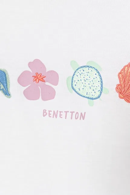 Футболка с коротким рукавом с животными и растительными мотивами United Colors of Benetton, белый — фото 3