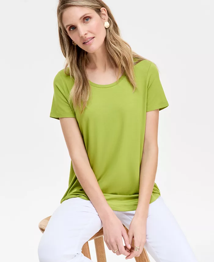 

Женский топ с круглым вырезом и короткими рукавами JM Collection, зеленый