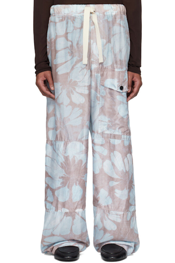 

Розовые и синие шелковые брюки-карго с завязками на завязках Dries Van Noten